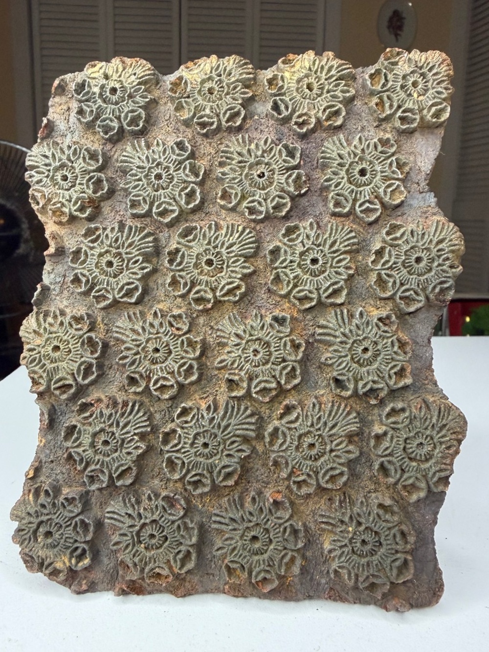 Antique Hand Carved Wooden Print Block - FLOWER BOUQUETS - Textile Paper 5" x 4"